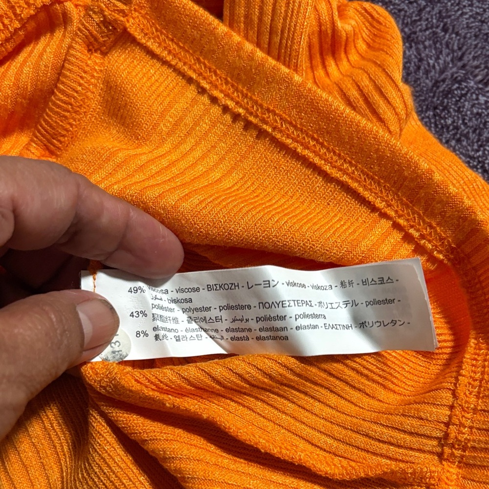 Orange Ribbed Button-Up Cardigan - Picture 7 of 8